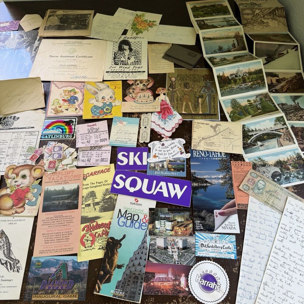 Vintage Paper Ephemera Lot Brochures Personal Memorabilia Greeting Cards Prints